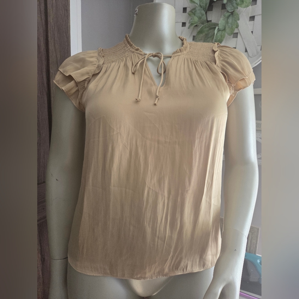 Rachel Zoe Tan Ruffle Sleeve Blouse
